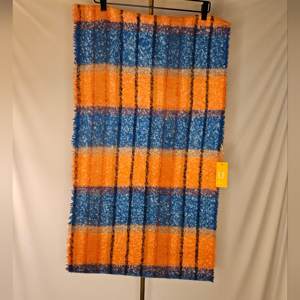 Love Of Fashion Blue and Orange Striped Infinity Circle Scarf - Textured Knit